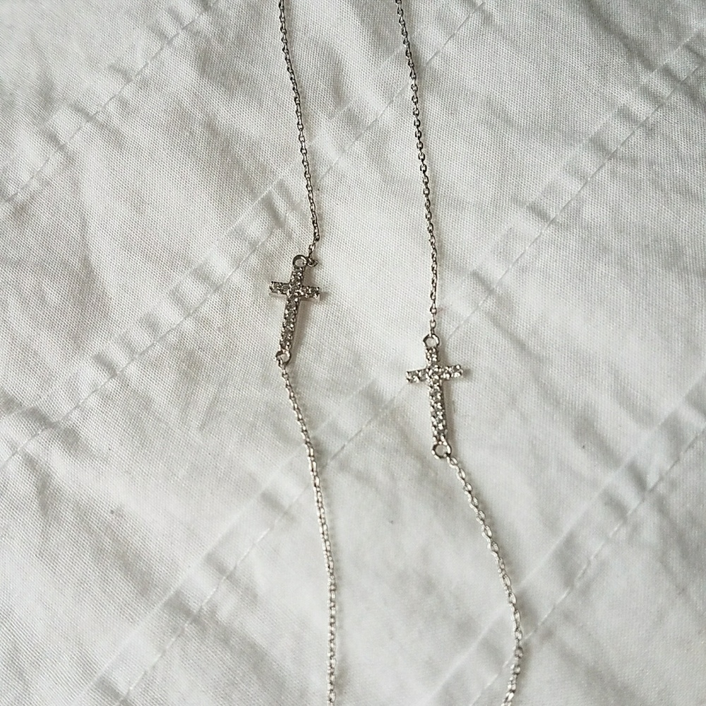 Silver plated CZ cross necklace